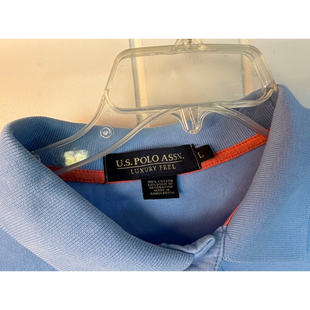 U.S. Polo Assn. Luxury Feel Light Blue Polo Shirt Short Sleeves Large Men's - Picture 3 of 9